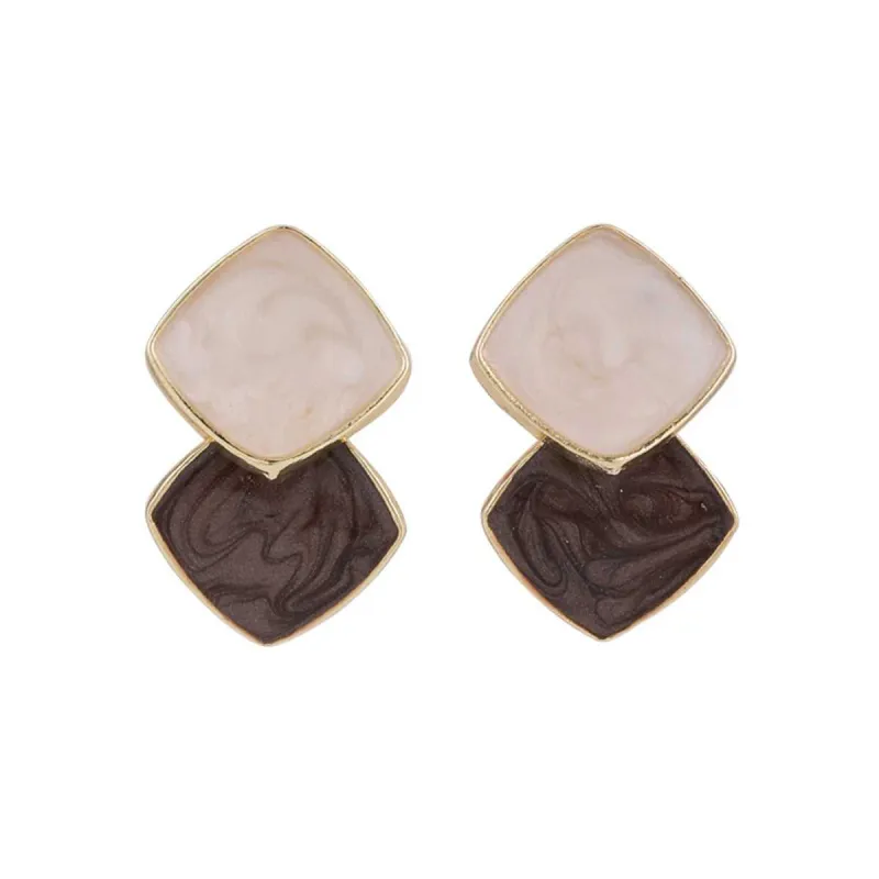 Gray Enamel & Goldtone Stacked Square Drop Earrings made by Zulily