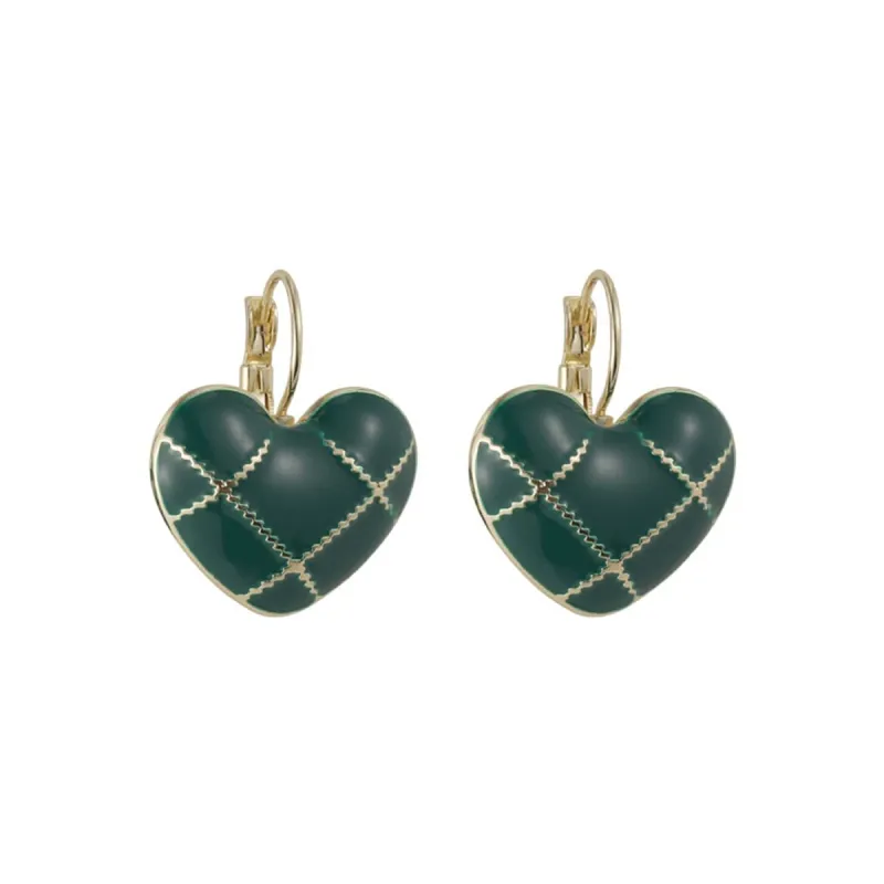 Green Enamel & Goldtone Heart Huggie Earring made by Zulily