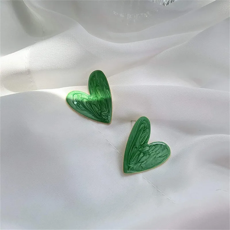Green Enamel & Goldtone Marbled Heart Stud Earrings made by Zulily