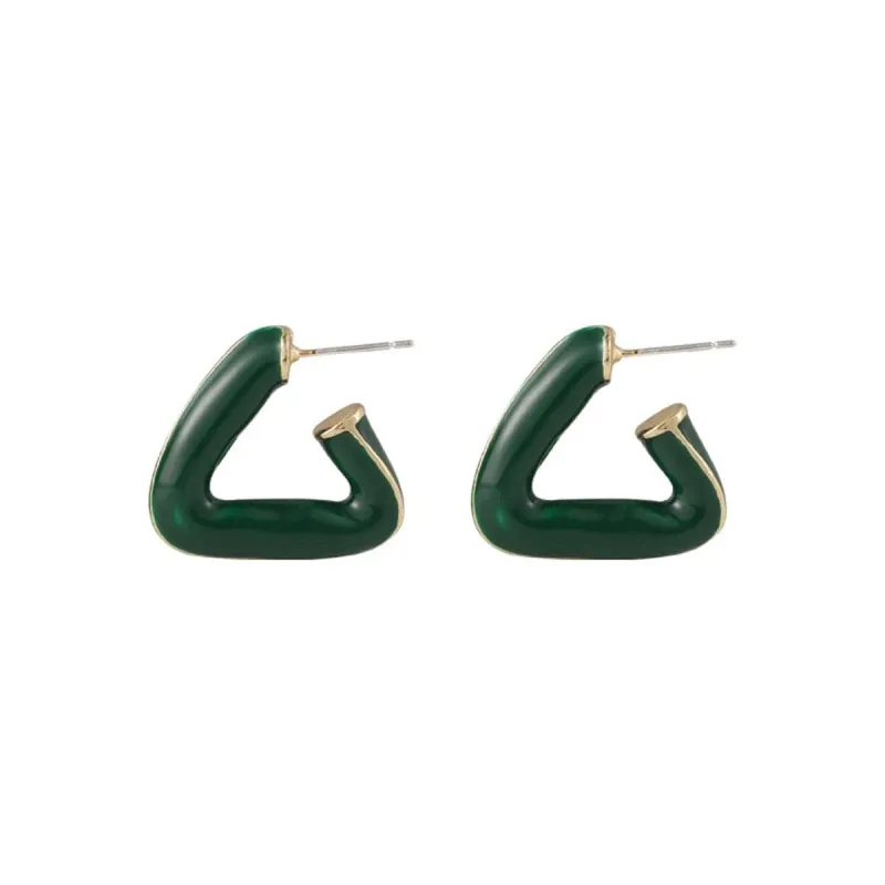 Green Enamel & Goldtone Open Triangle Huggie Earrings made by Zulily