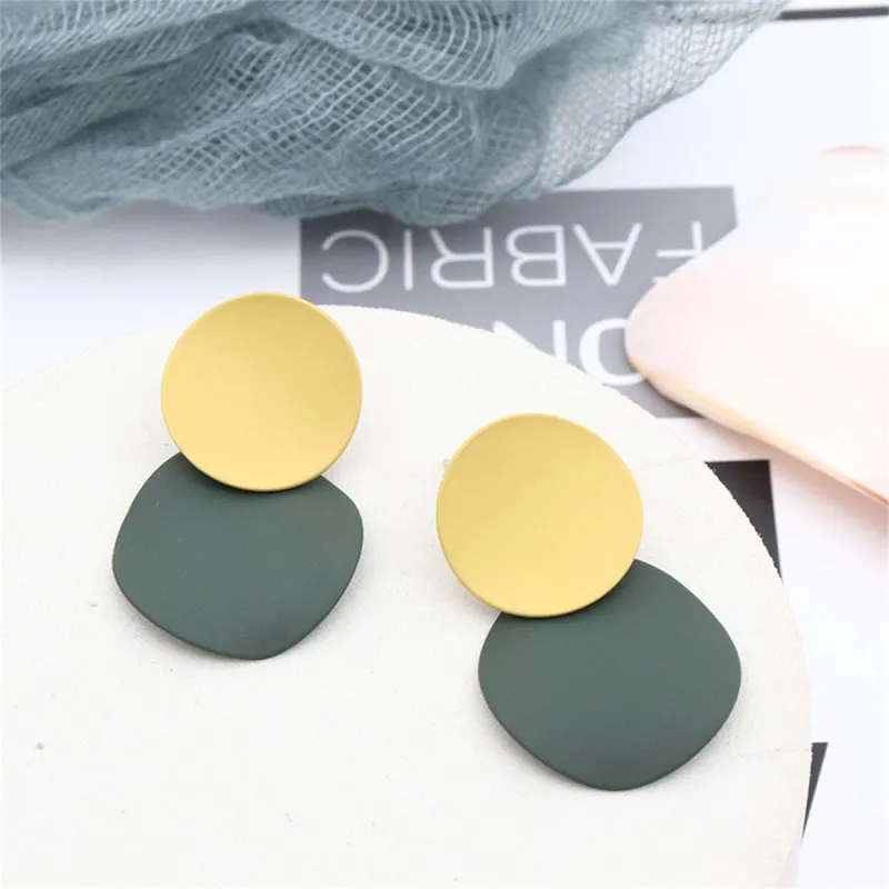 Green Enamel & Silvertone Round Drop Earrings made by Zulily