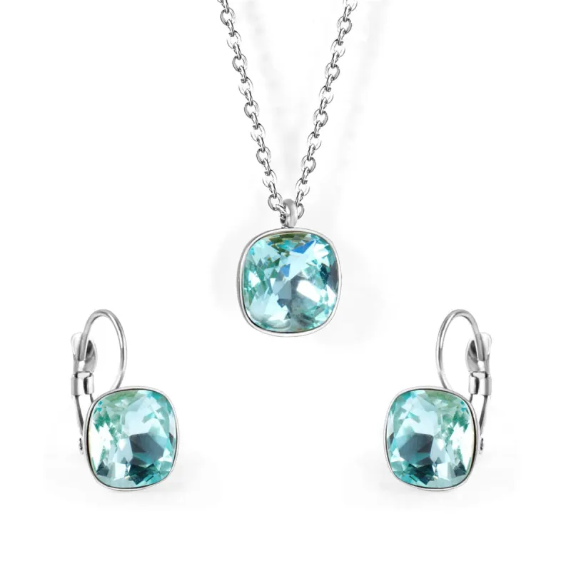 Lake Blue Crystal & Silvertone Square Huggie Earring Set made by Zulily