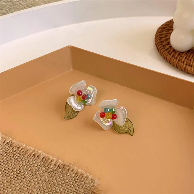 Iridescent White & Olive Floral Drop Earrings made by Zulily