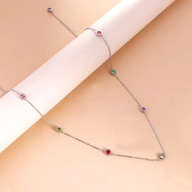 Green Crystal & Silvertone Round Station Necklace made by Zulily