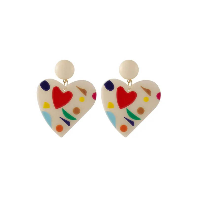 Ivory Resin & Red Acrylic Goldtone Heart Drop Earrings made by Zulily