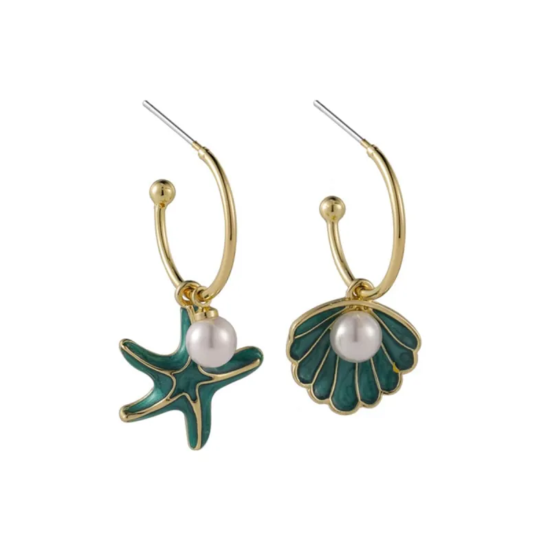 Green Enamel & Pearl Mismatch Shell Starfish Drop Earrings made by Zulily