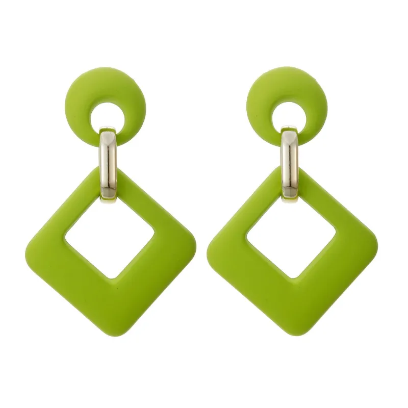 Light Green Enamel & Goldtone Open Rhombus Drop Earrings made by Zulily