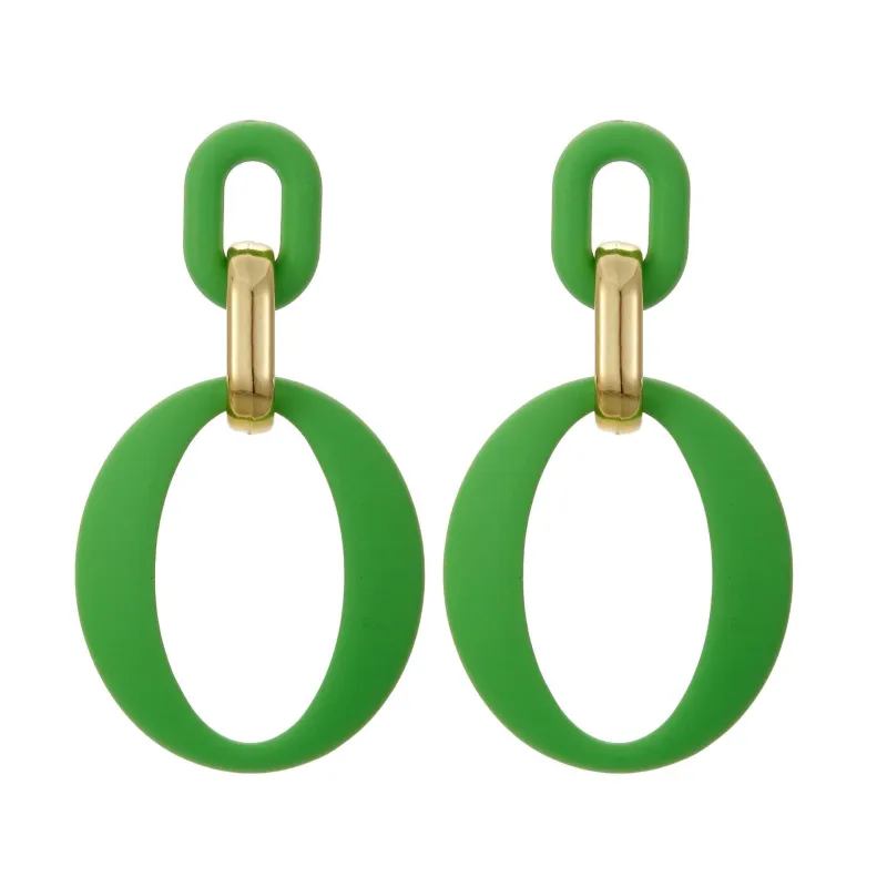 Light Green Enamel & Goldtone Openwork Oval Drop Earrings made by Zulily