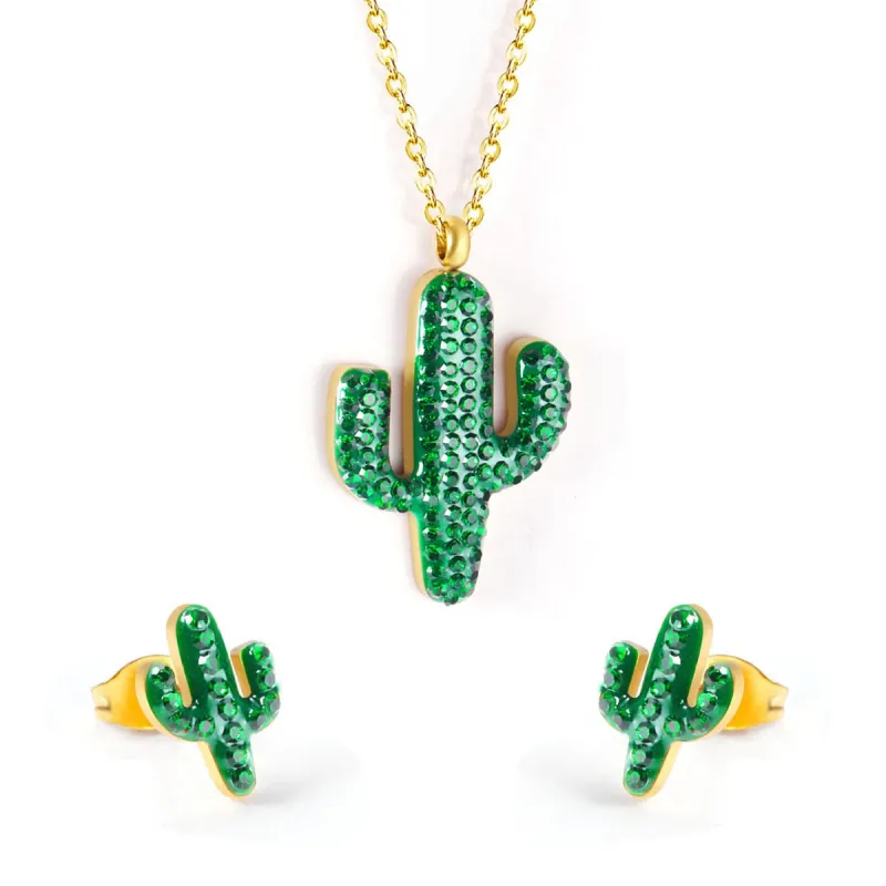 Green Resin & Cubic Zirconia Goldtone Pendant Necklace & Stud Earrings made by Zulily