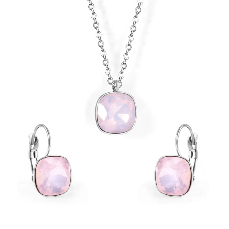Light Pink Crystal & Silvertone Square Huggie Earring Set made by Zulily