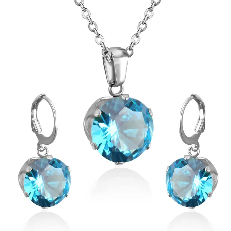 Light Blue Cubic Zirconia & Silvertone Huggie Earrings & Pendant Necklace made by Zulily