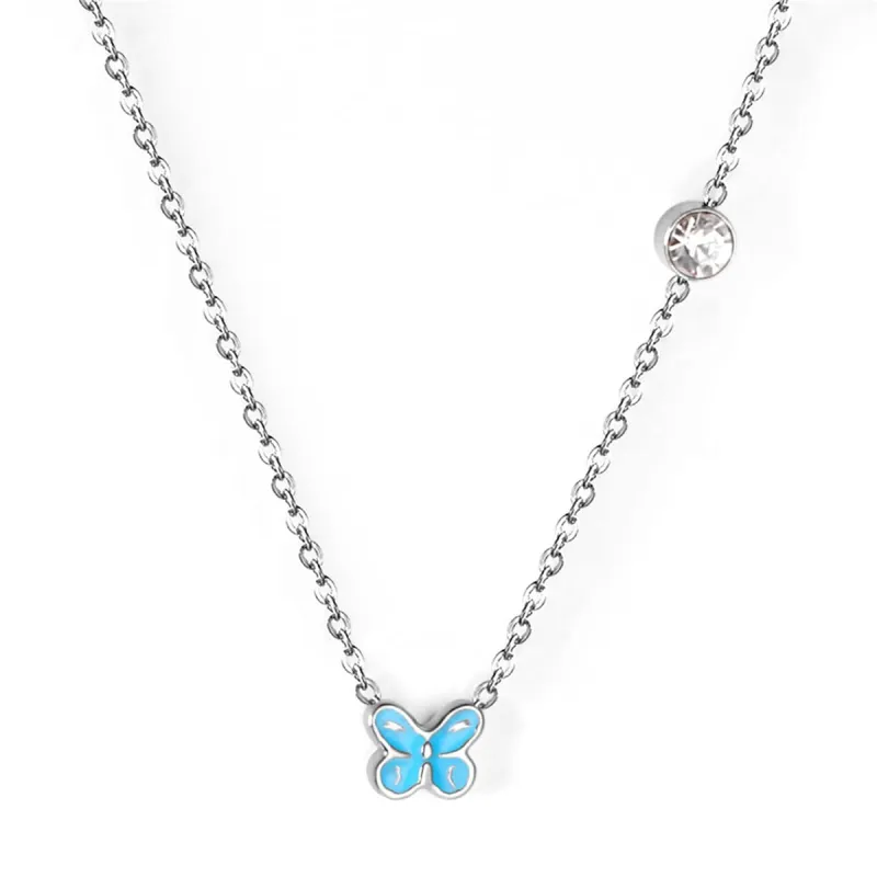 Lake Blue Enamel & Silvertone Cubic Zirconia-Accent Butterfly Pendant Necklace made by Zulily