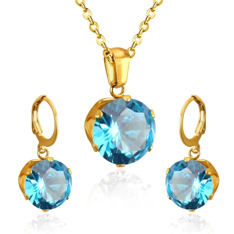 Light Blue Cubic Zirconia & Goldtone Huggie Earrings & Pendant Necklace made by Zulily