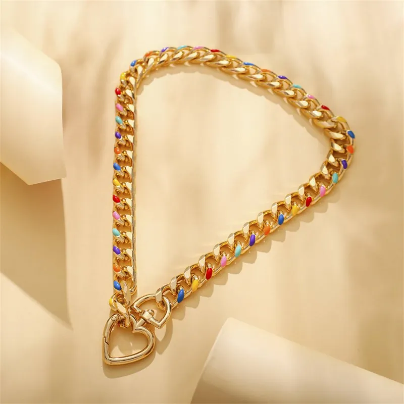 Multicolor Enamel & Goldtone Heart Curb Chain Toggle Necklace made by Zulily