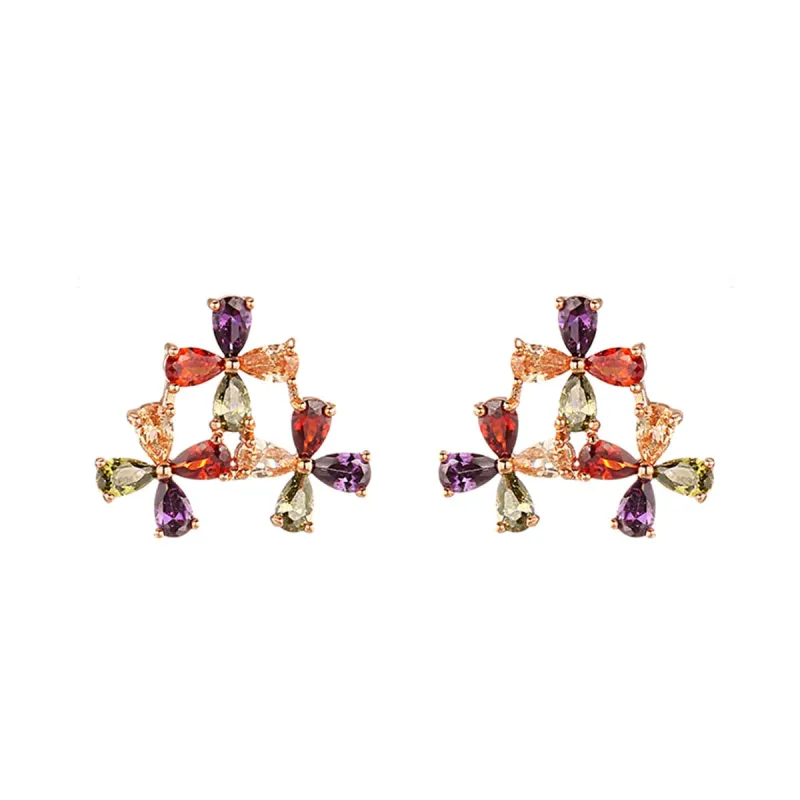 Multicolor Crystal & Rose Goldtone Triple Flower Stud Earrings made by Zulily