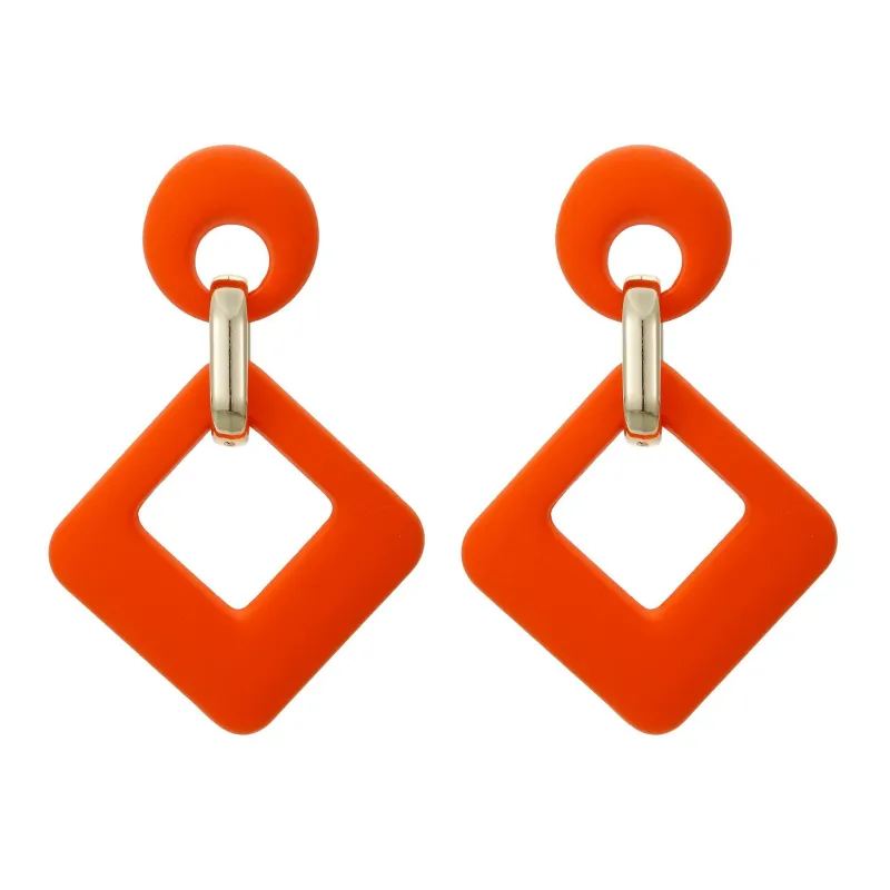Orange Enamel & Goldtone Open Rhombus Drop Earrings made by Zulily