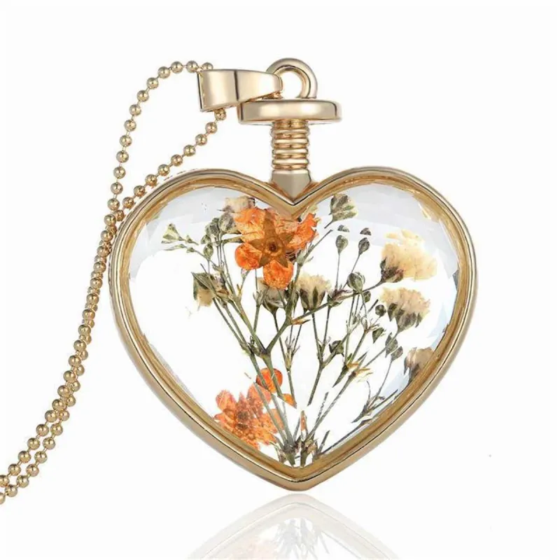 Orange Pressed Flower & Goldtone Heart Pendant Necklace made by Zulily