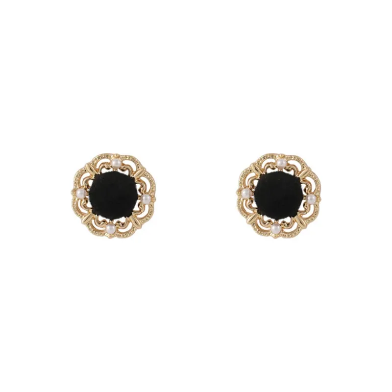 Pearl & Black Flocking Goldtone Floral Stud Earrings made by Zulily