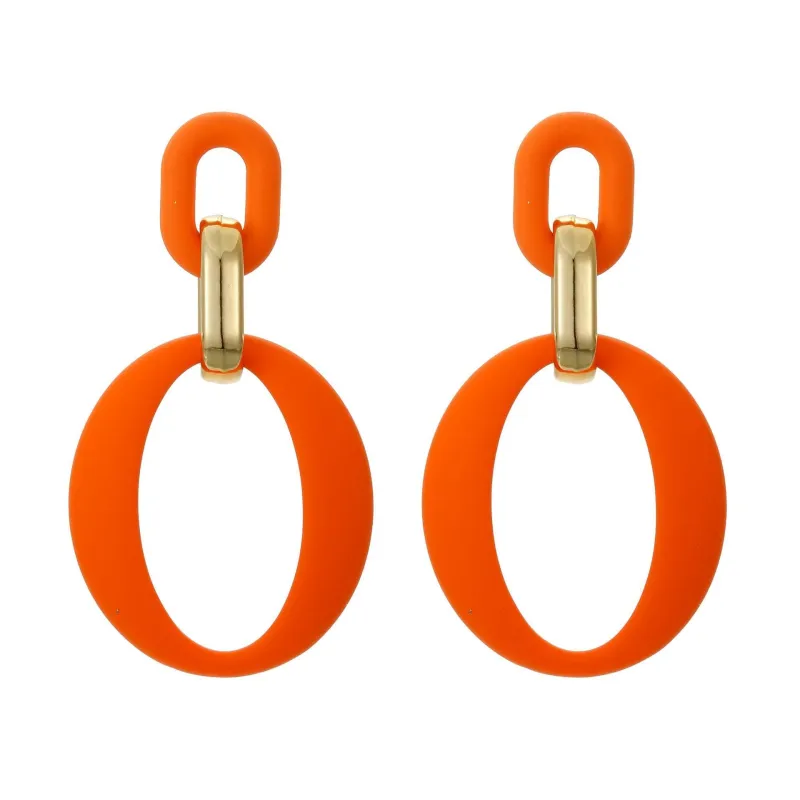 Orange Enamel & Goldtone Openwork Oval Drop Earrings made by Zulily