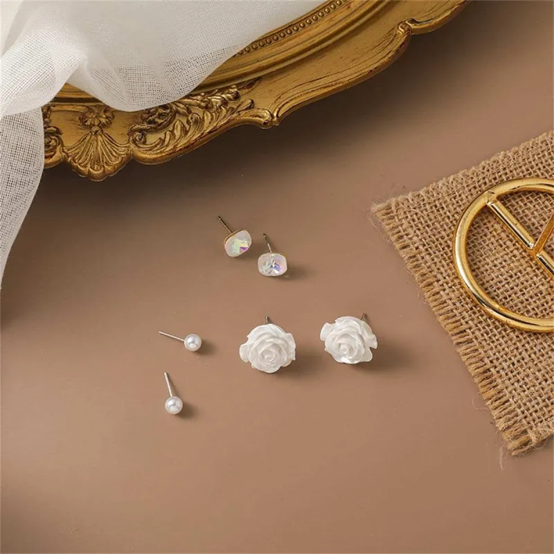 Pearl & Crystal Rose Stud Earrings Set made by Zulily