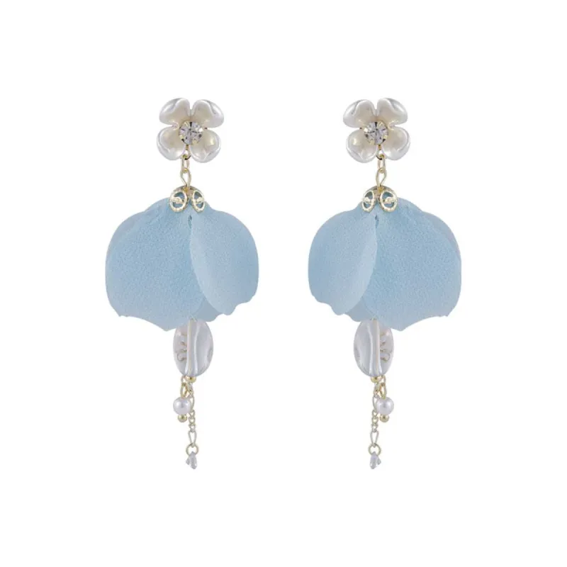 Pearl & Cubic Zirconia Blue Mesh Petals Floral Drop Earrings made by Zulily