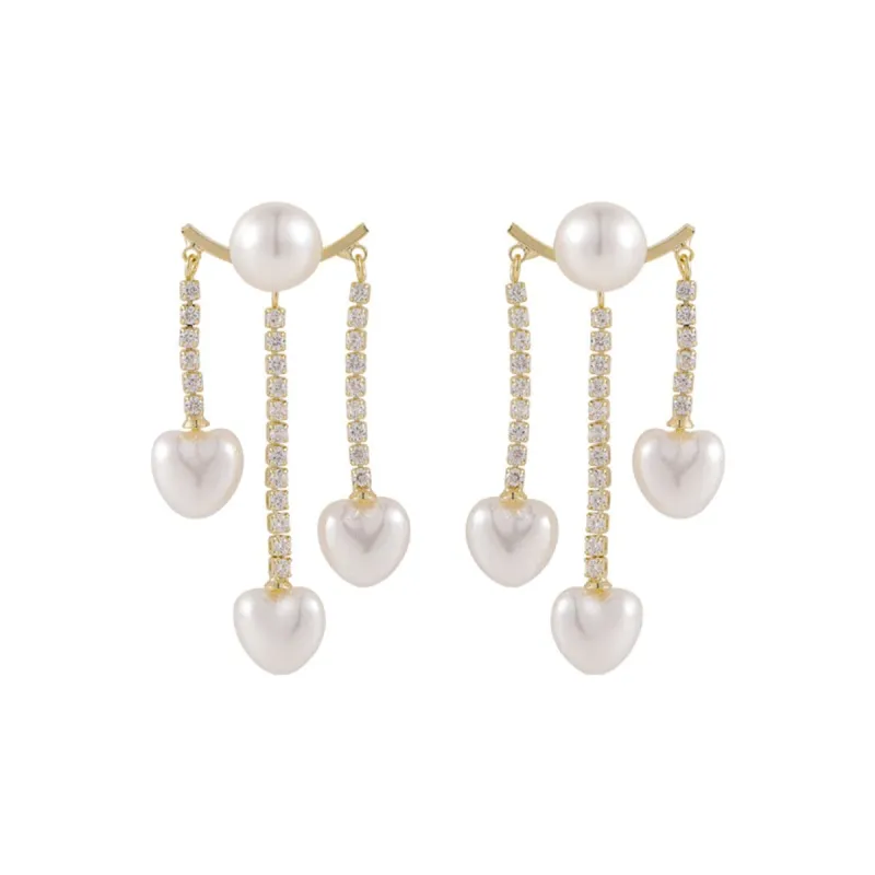 Pearl & Cubic Zirconia Goldtone Heart Tassel Ear Jackets made by Zulily