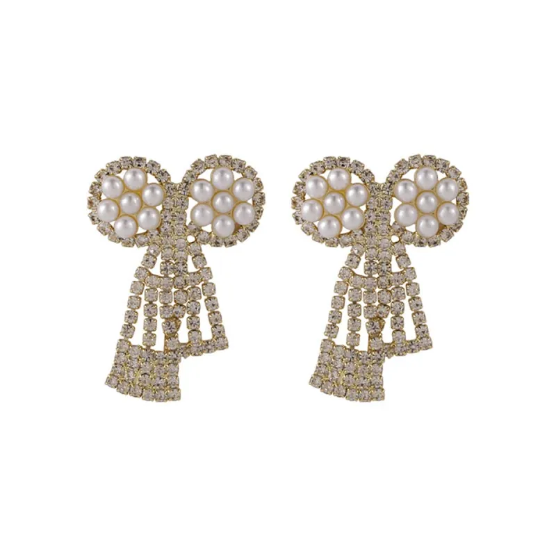 Pearl & Cubic Zirconia Goldtone Pavé Bow Drop Earrings made by Zulily
