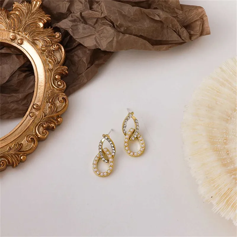 Pearl & Cubic Zirconia Goldtone Interlocked Oval Drop Earrings made by Zulily