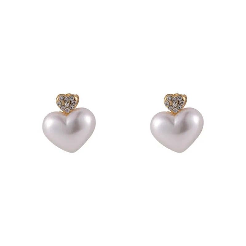 Pearl & Cubic Zirconia Heart Stud Earrings made by Zulily