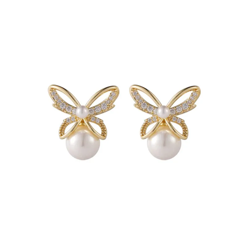 Pearl & Cubic Zirconia Openwork Butterfly Drop Earrings made by Zulily