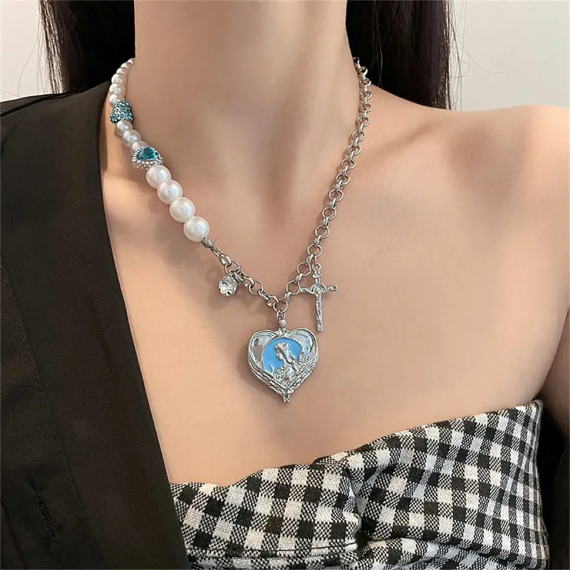 Pearl & Cubic Zirconia Heart Crucifix Pendant Necklace made by Zulily