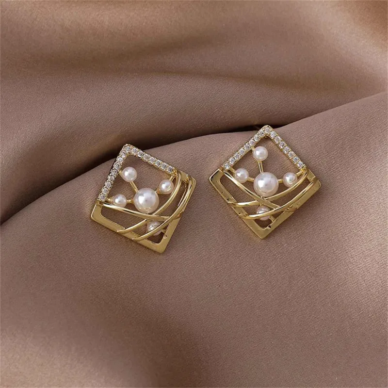 Pearl & Cubic Zirconia Pavé Abstract Square Stud Earrings made by Zulily