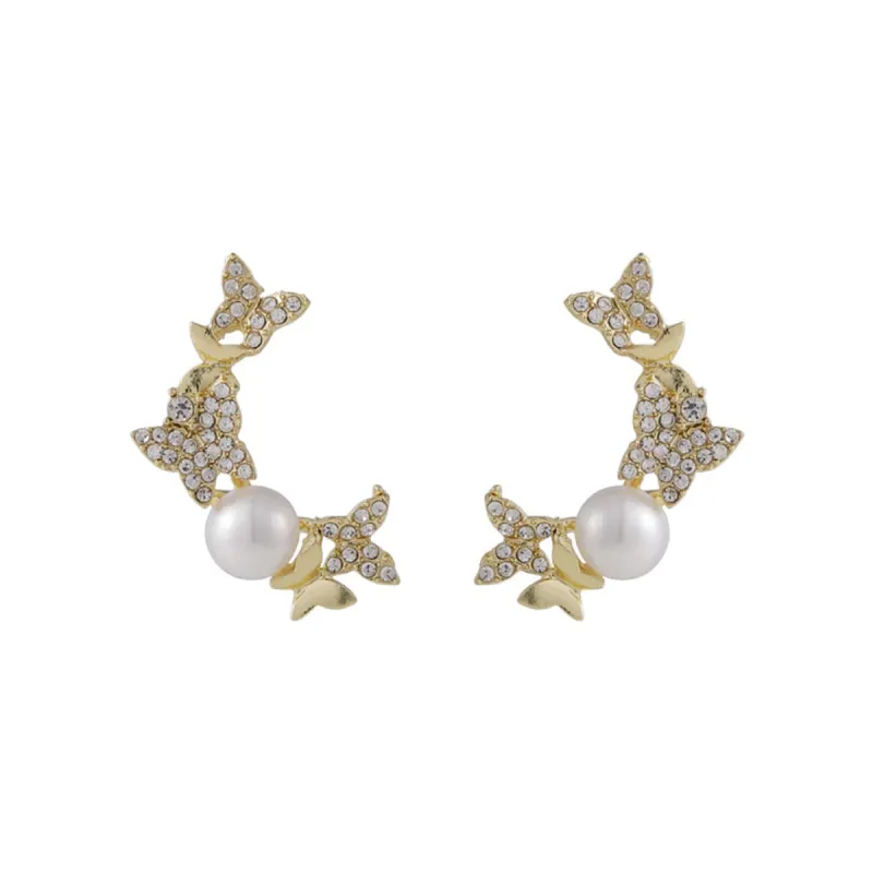 Pearl & Cubic Zirconia Pavé Butterfly Moon Stud Earrings made by Zulily