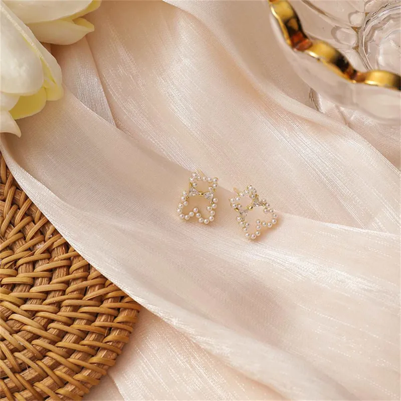 Pearl & Cubic Zirconia Openwork Bear Stud Earrings made by Zulily