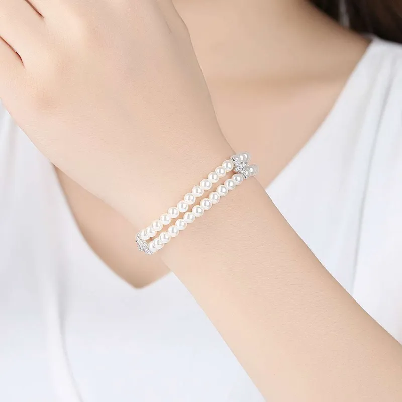 Pearl & Cubic Zirconia Silvertone Layered Bracelet made by Zulily