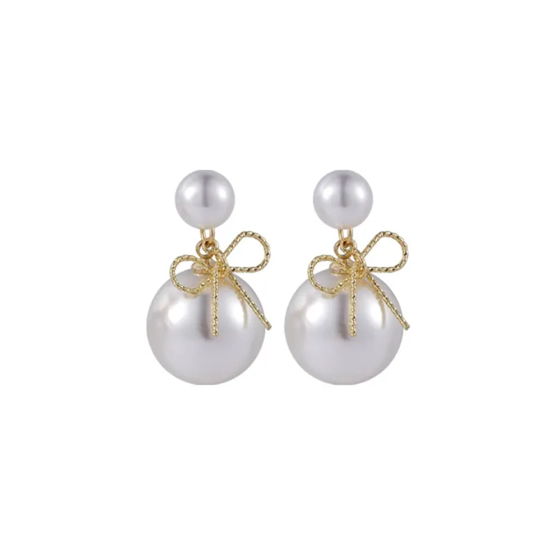 Pearl & Goldtone Bow Drop Earrings made by Zulily