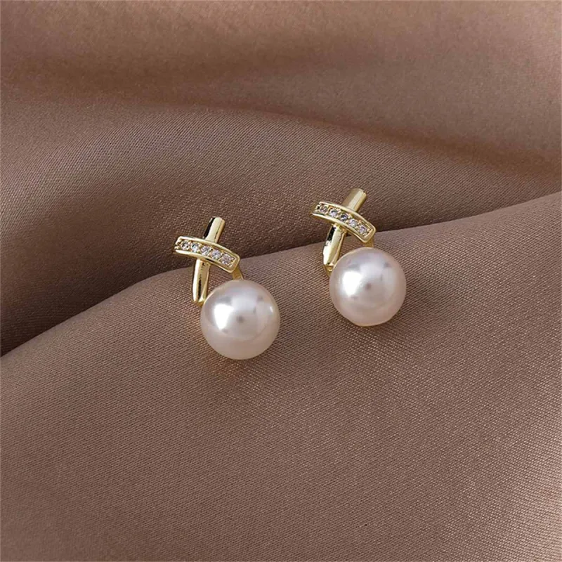 Pearl & Cubic Zirconia Pavé Crisscross Stud Earrings made by Zulily
