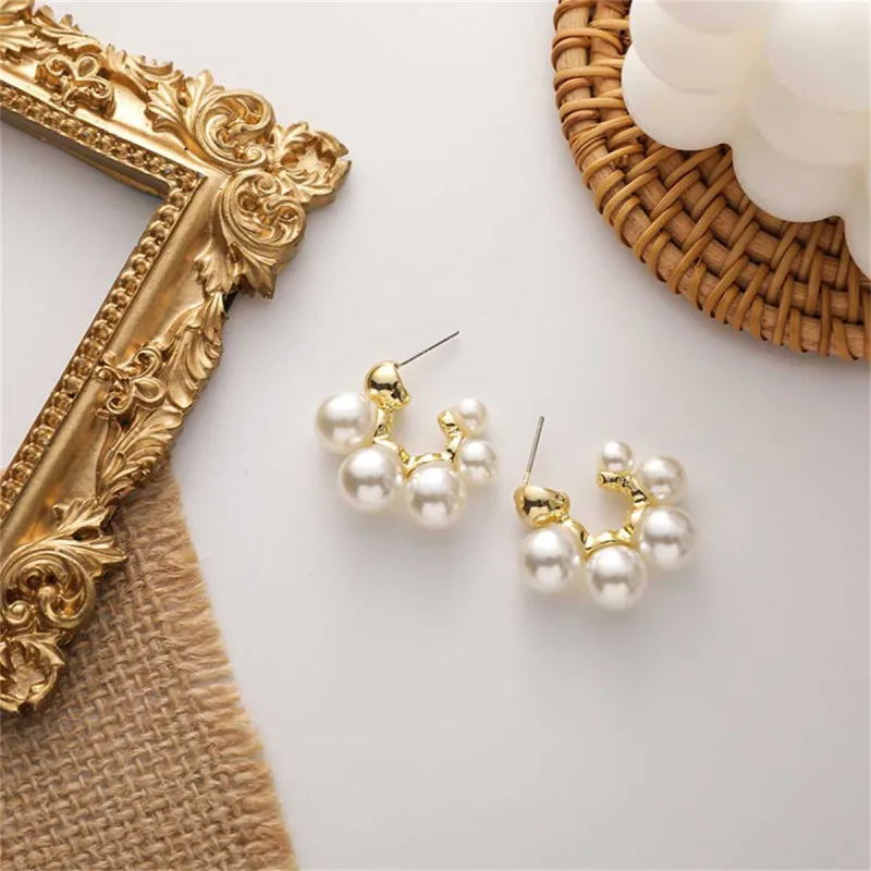 Pearl & Goldtone C-Shape Huggie Earrings made by Zulily