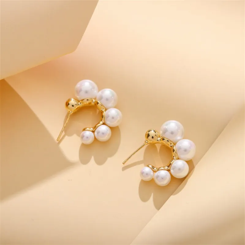 Pearl & Goldtone Beaded Huggie Earrings made by Zulily