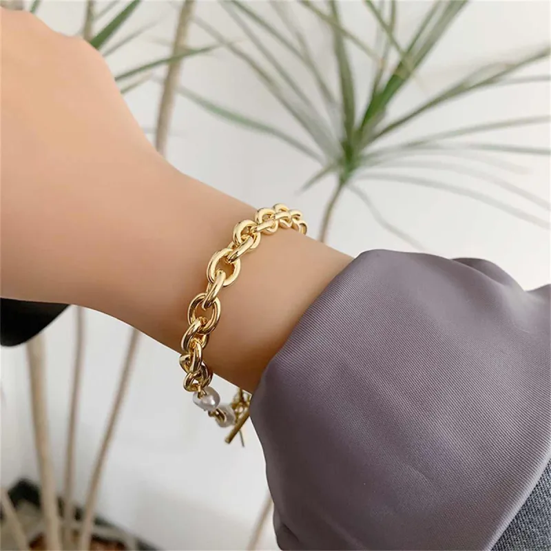 Pearl & Goldtone Cable Chain Toggle Bracelet made by Zulily
