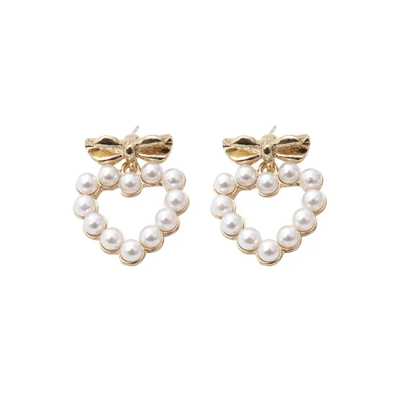 Pearl & Goldtone Bow Heart Drop Earrings made by Zulily