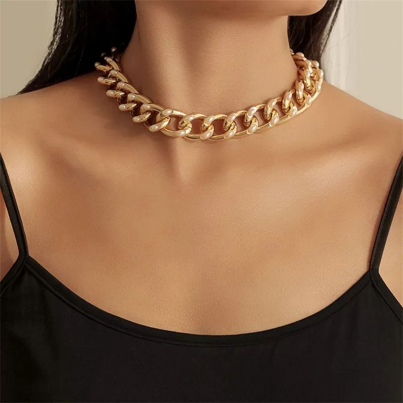 Pearl & Goldtone Curb Chain Collar Necklace made by Zulily