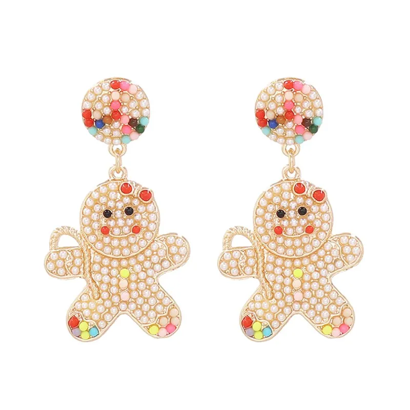 Pearl & Goldtone Gingerbread Man Drop Earrings made by Zulily