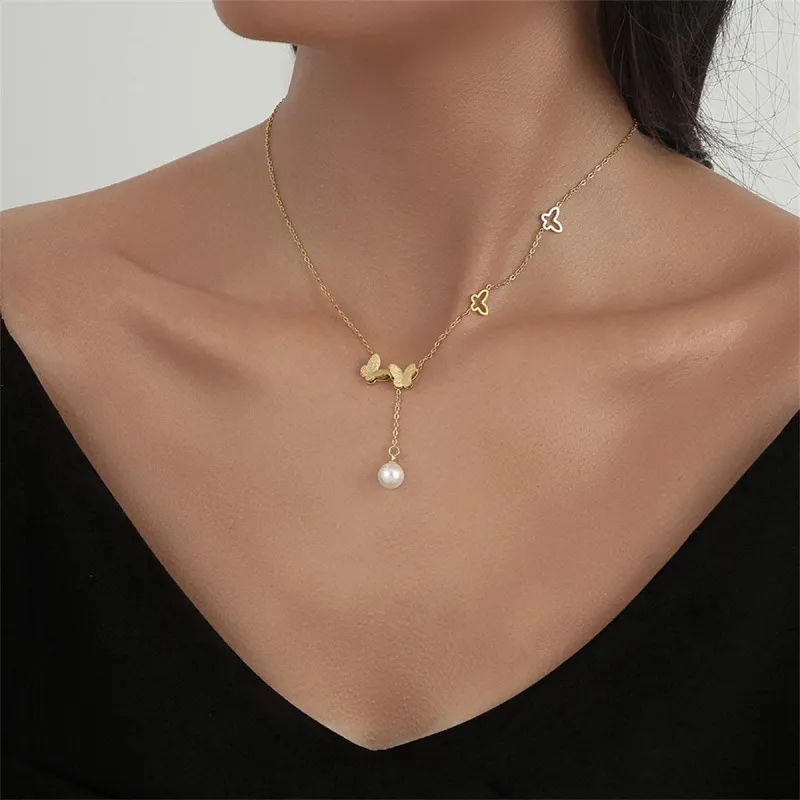 Pearl & Goldtone Frosted Butterfly Lariat Necklace made by Zulily