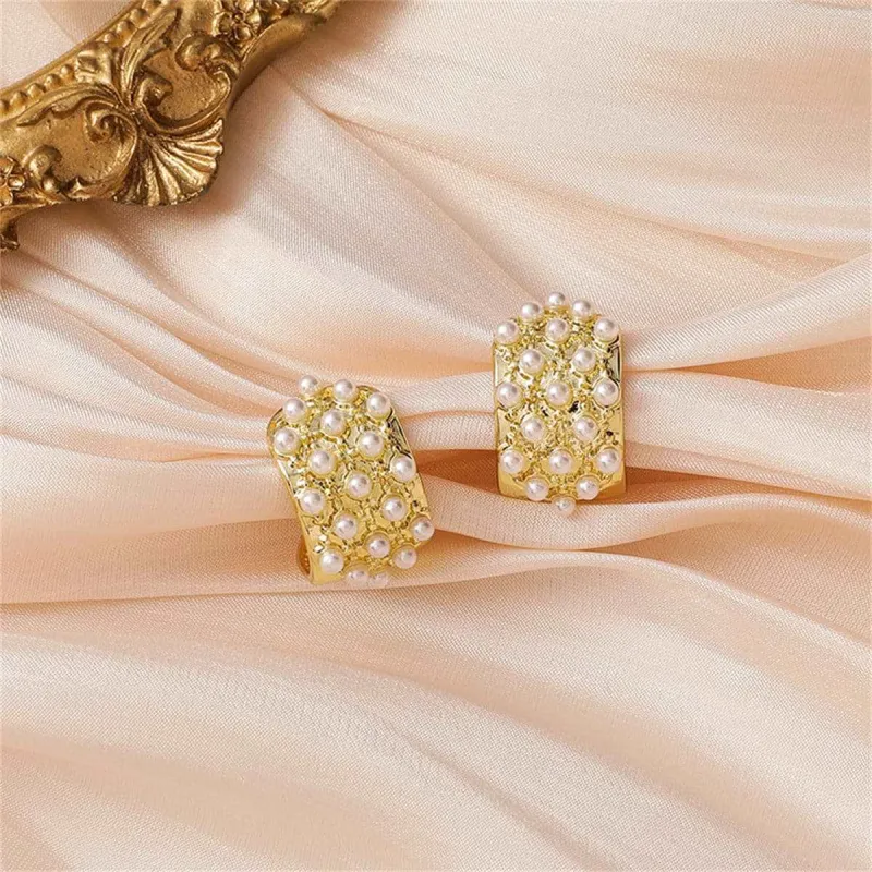 Pearl & Goldtone Huggie Earrings made by Zulily