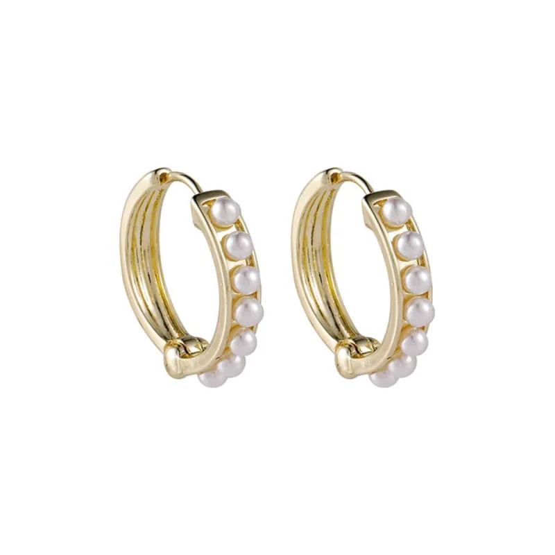Pearl & Goldtone Channel Huggie Earrings made by Zulily