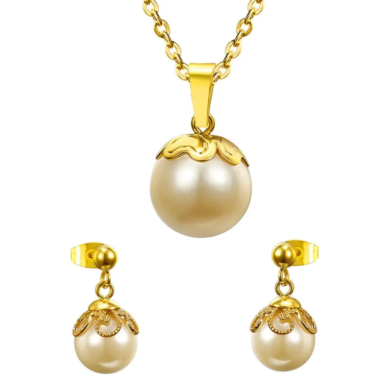 Pearl & Goldtone Fruit Drop Earrings & Pendant Necklace made by Zulily
