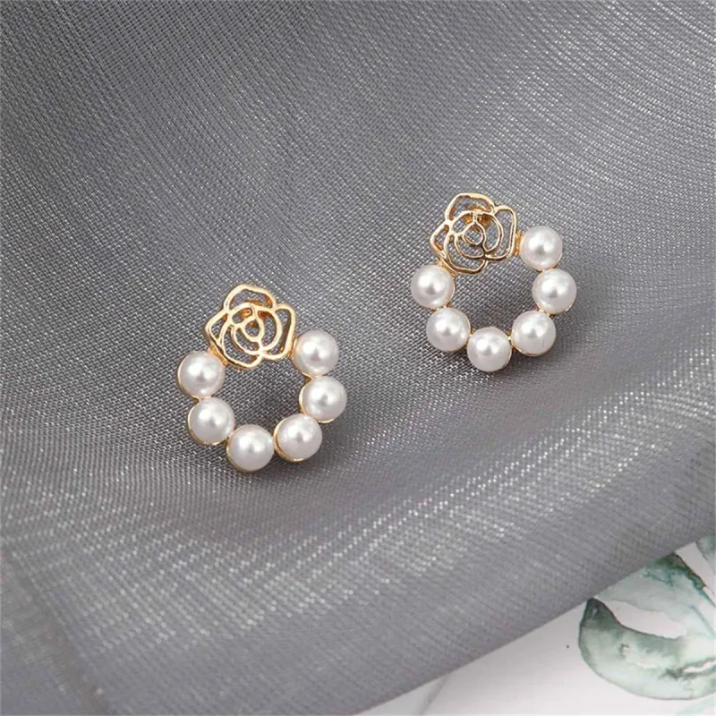 Pearl & Goldtone Openwork Flower Stud Earrings made by Zulily