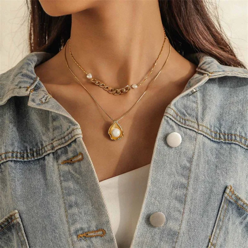 Pearl & Goldtone Shell Pendant Necklace Set made by Zulily