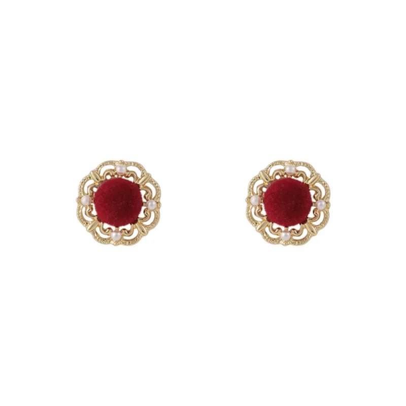 Pearl & Red Flocking Goldtone Floral Stud Earrings made by Zulily